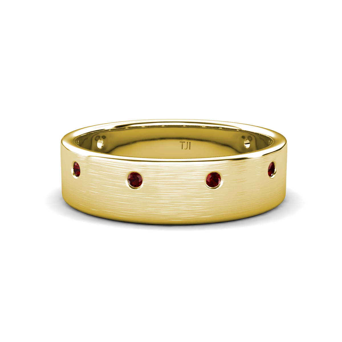 Orion Round Red Garnet Brushed Satin Finish Men Wedding Band (8 mm) 